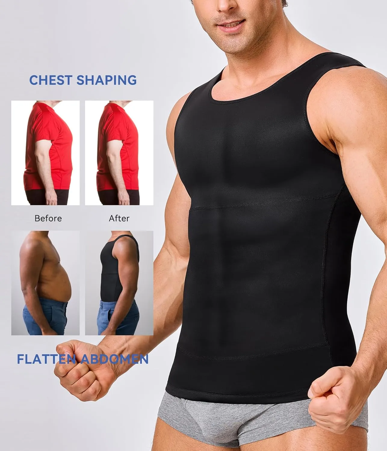 Mens Compression Shirt Slimming Body Shaper Vest Workout Tank Tops Abs Abdomen Undershirts