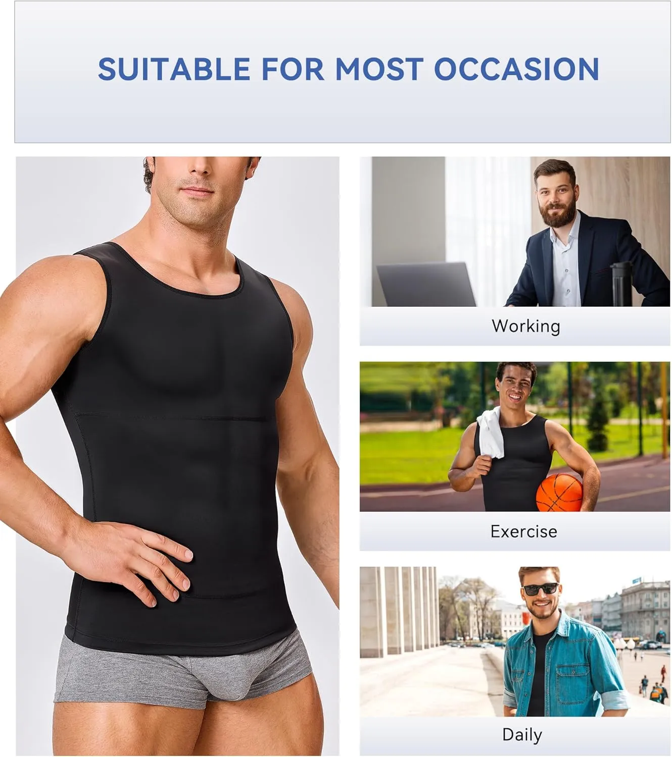 Mens Compression Shirt Slimming Body Shaper Vest Workout Tank Tops Abs Abdomen Undershirts