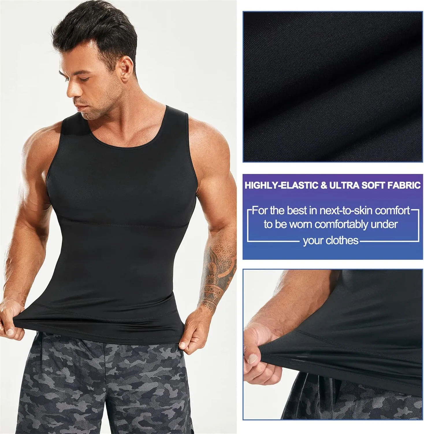 Mens Compression Shirt Slimming Body Shaper Vest Workout Tank Tops Abs Abdomen Undershirts