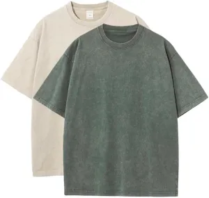 Men's Cotton Oversized Acid Wash T Shirts Crew Neck Casual Basic Tee Tops Vintage Short Sleeve