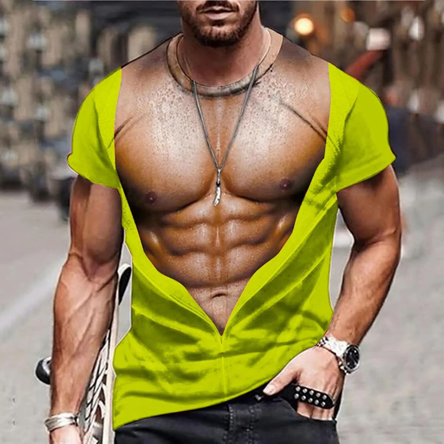 Mens Funny T Shirts Summer Casual Short Sleeve Crewneck 3D Fake Abs Print Tees Muscle Tshirts Novelty Ugly