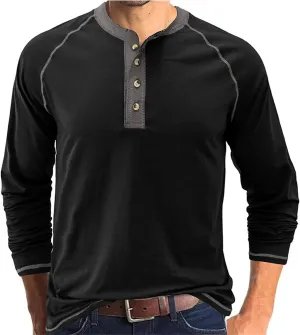 Men's Henley Shirt Long Sleeve Thermal Underwear Henley Top Casual Slim Fit Lightweight 5 Button T Shirts