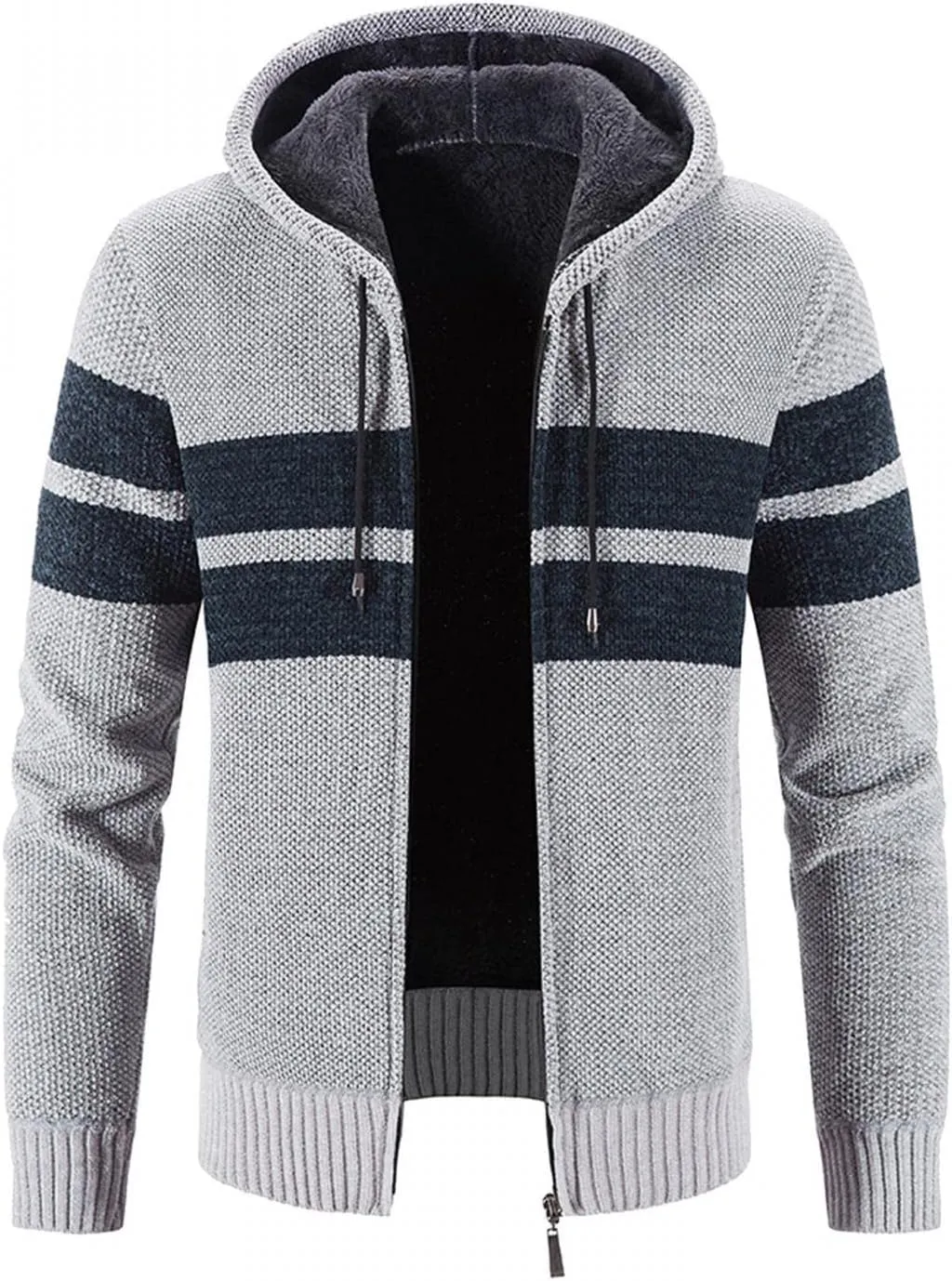 Mens Hoodies,Men's Open Front Cardigan Sweater Full Zip Up Stitching Hooded Cable Knitted Sweatshirts Winter Coats Top
