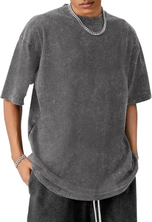 Men's Oversized Cotton T-Shirts Unisex Summer Vintage Short Sleeve Casual Loose Wash Solid Basic Tee Tops