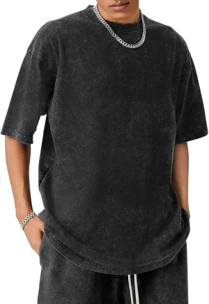 Men's Oversized Cotton T-Shirts Unisex Summer Vintage Short Sleeve Casual Loose Wash Solid Basic Tee Tops