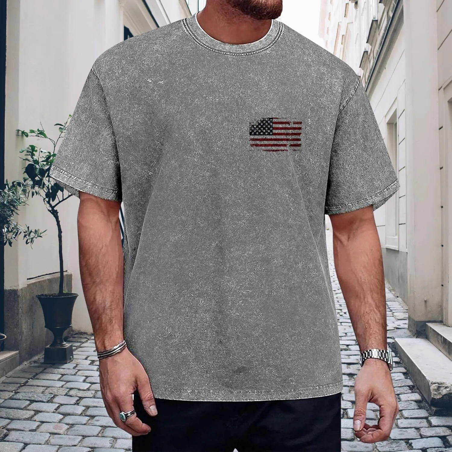 Men's Patriotic American Flag T-Shirts Cotton Short Sleeve Crewneck Graphic Oversized Loose Fit Shirt Top for Men
