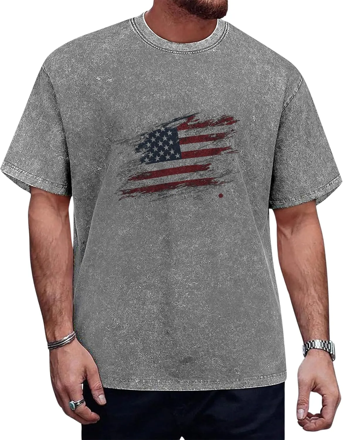 Men's Patriotic American Flag T-Shirts Cotton Short Sleeve Crewneck Graphic Oversized Loose Fit Shirt Top for Men