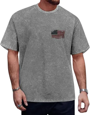 Men's Patriotic American Flag T-Shirts Cotton Short Sleeve Crewneck Graphic Oversized Loose Fit Shirt Top for Men