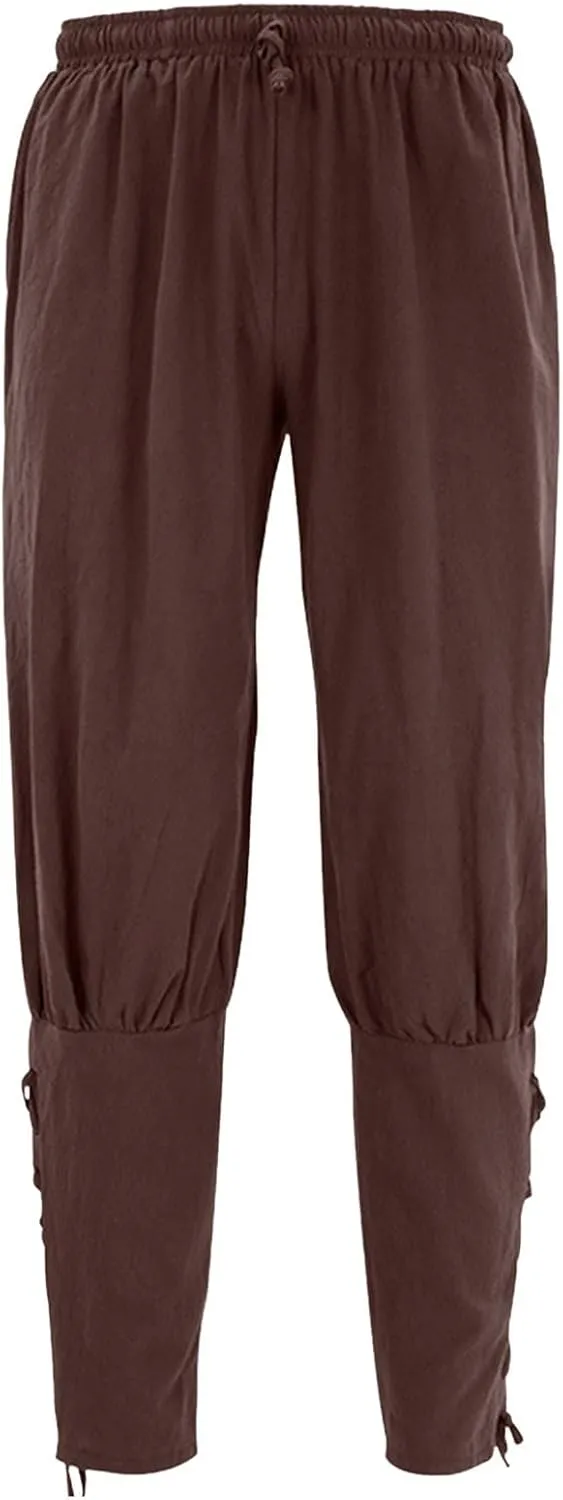 Mens Pirate Costume Pants Medieval Renaissance Viking Ankle Banded Pants Navigator Halloween Gothic Costume Trousers
