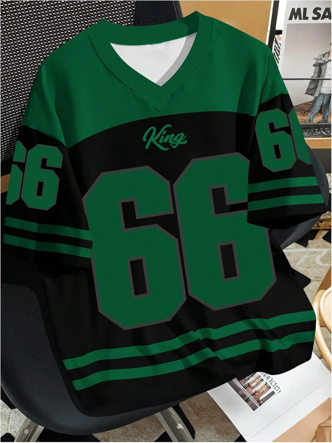 Men's Plus Size Jersey T-Shirts Color Block Number Graphic Tees Short Sleeve V Neck Oversized T Shirt