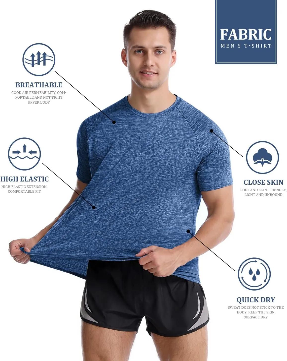 Mens Quick Dry Fit Athletic Workout Gym Running Tshirt Active Tee for Men Activewear Sport Fitness Moisture Wicking Shirt