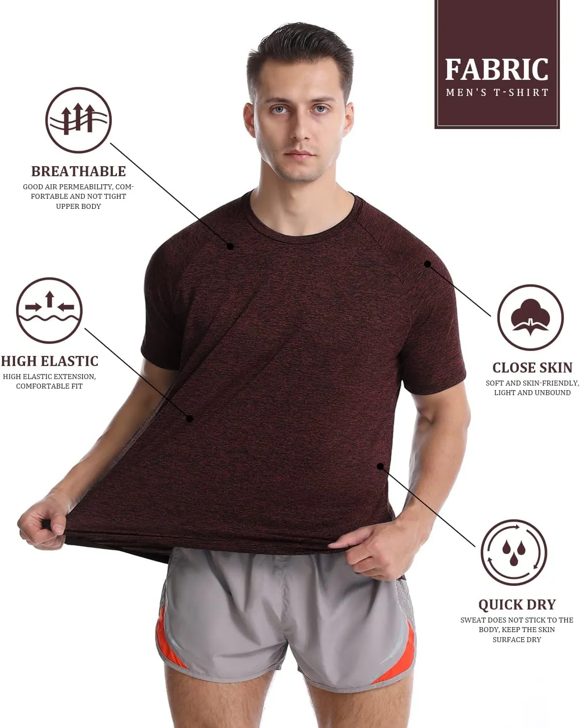 Mens Quick Dry Fit Athletic Workout Gym Running Tshirt Active Tee for Men Activewear Sport Fitness Moisture Wicking Shirt