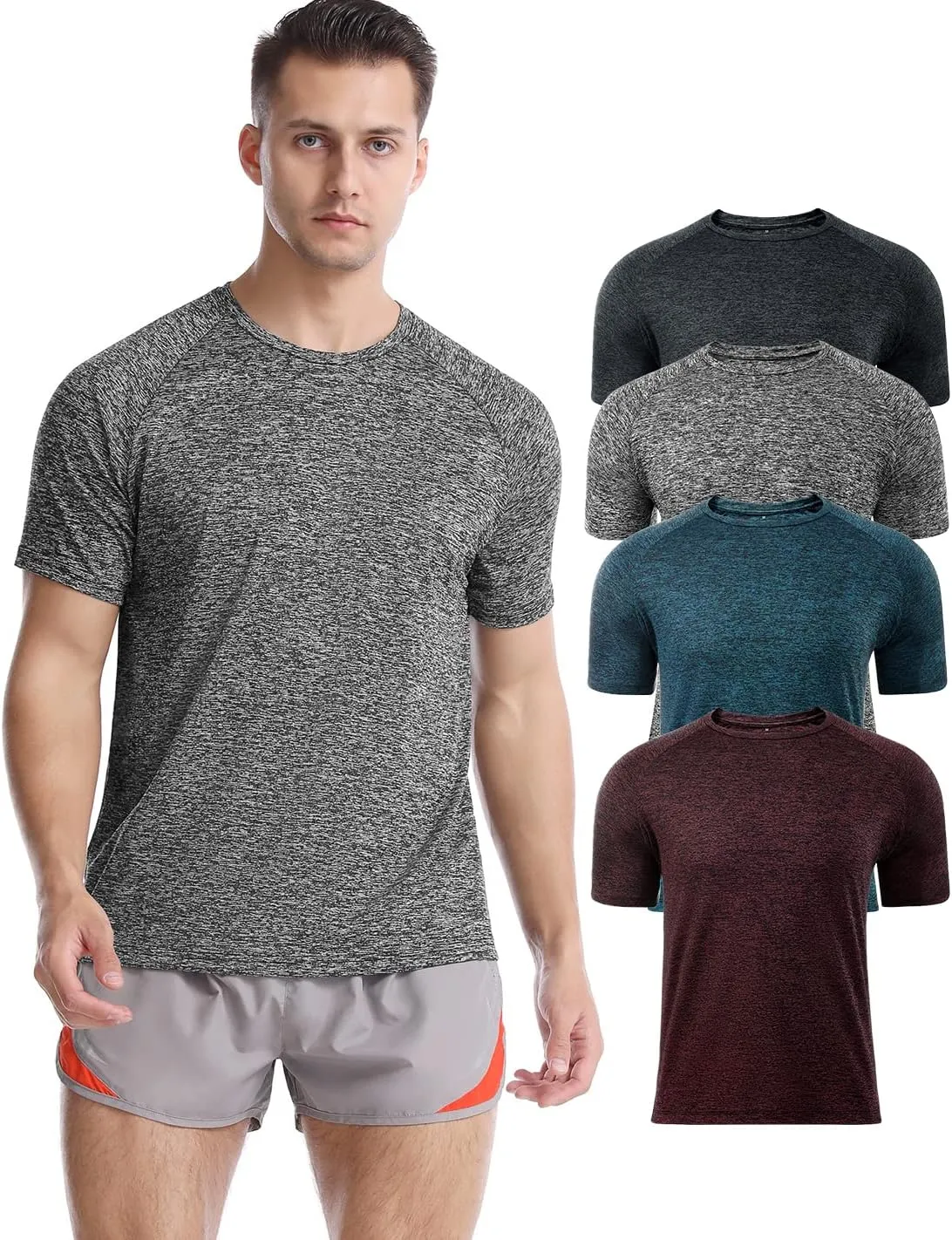 Mens Quick Dry Fit Athletic Workout Gym Running Tshirt Active Tee for Men Activewear Sport Fitness Moisture Wicking Shirt