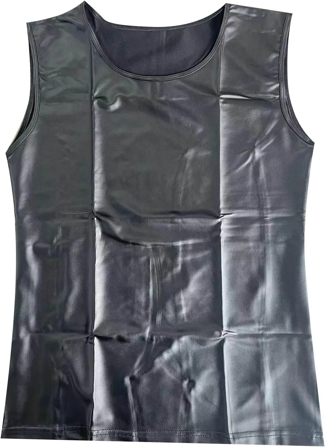 Mens Sexy Faux Leather T-Shirts Plus Size Casual Tight Wetlook Sparkly Tops Sleeveless Nightwear Party Clubwear