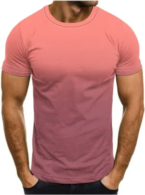 Mens Summer Shirt Causal Short Sleeve Gradient Color Fashion Top Lightweight Crewneck Shirts Gym Workout Pullover