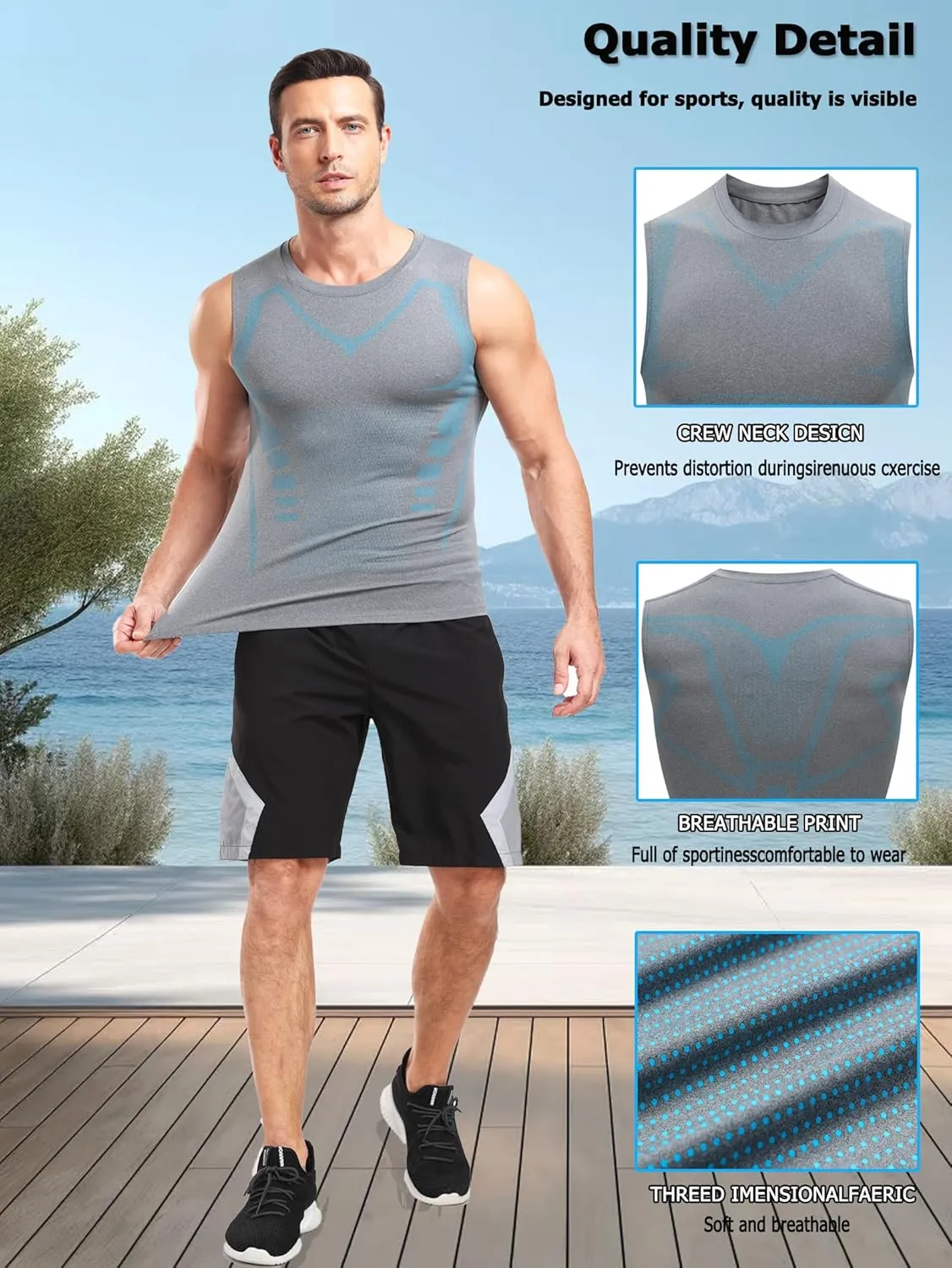 Mens Tank Tops,Sport Running Dry Fit Gym Shirt, Wicking Athletic Mesh Breathable Muscle Tee Workout Sleeveless Shirts