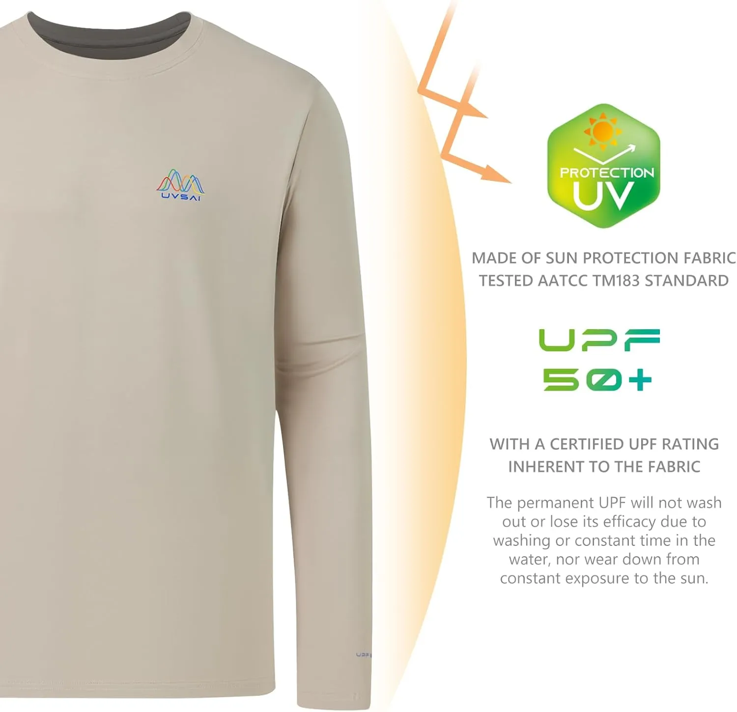 Mens UPF 50  Long Sleeve Performance T-Shirts Permanent UV Protective Quick Dry for Everyday Hiking Fishing Beach