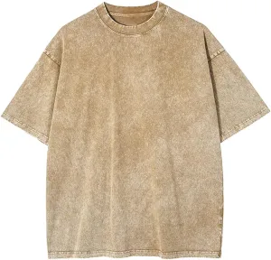 Men's Vintage Cotton Wash Solid T-Shirts Oversized Unisex Short Sleeve Streetwear Rap Hip Hop Basic Tee Tops