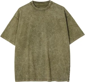 Men's Vintage Cotton Wash Solid T-Shirts Oversized Unisex Short Sleeve Streetwear Rap Hip Hop Basic Tee Tops