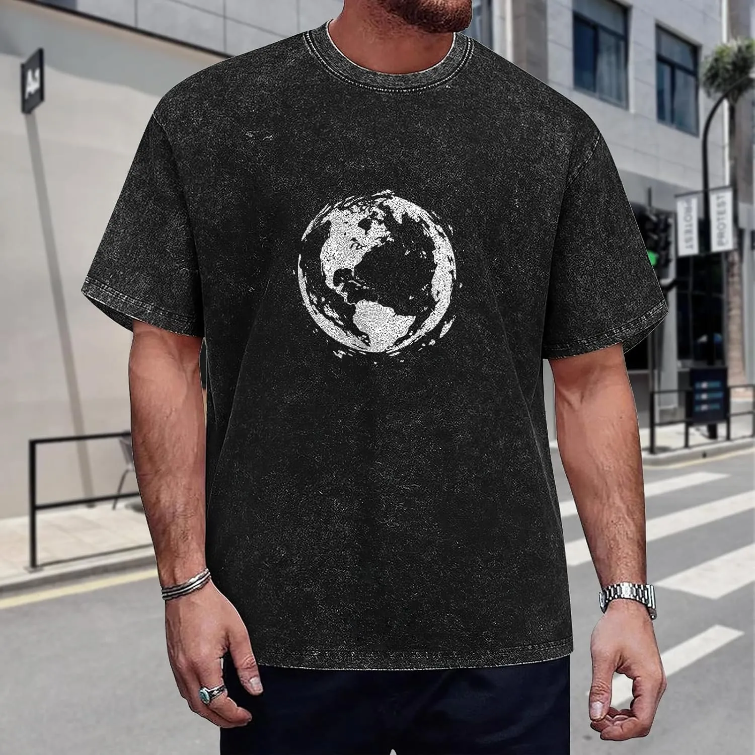 Mens Washed T-Shirts Retro Graphic Printed Tees Short Sleeve Crewneck Oversized Loose Fit Shirt Top for Men