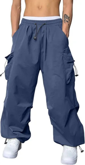 Mens Work Cargo Pant Wide Leg Casual Joggers Drawstring Waist Cargo Work Pants Multi Pockets