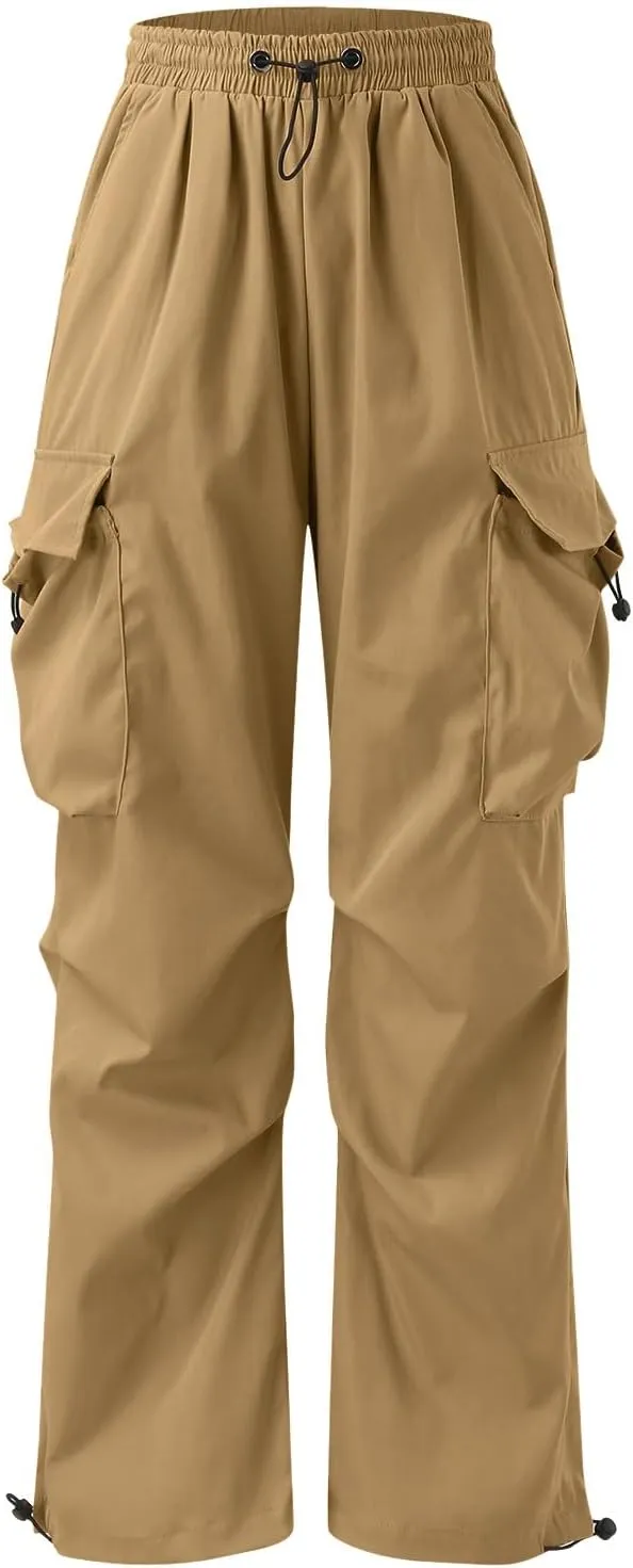 Mens Work Cargo Pant Wide Leg Casual Joggers Drawstring Waist Cargo Work Pants Multi Pockets