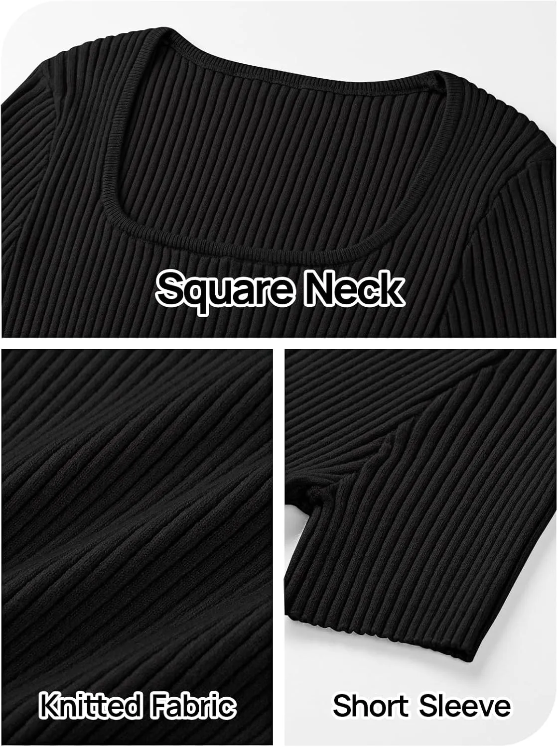 MEROKEETY Women's Summer Casual Short Sleeve T Shirts 2025 Basic Square Neck Ribbed Knit Fitted Tee Tops