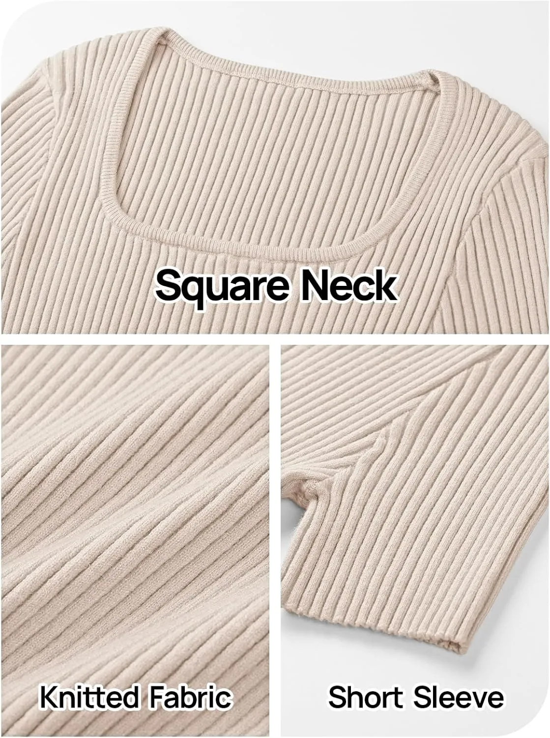 MEROKEETY Women's Summer Casual Short Sleeve T Shirts 2025 Basic Square Neck Ribbed Knit Fitted Tee Tops