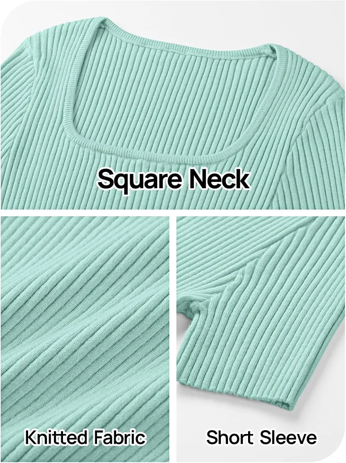 MEROKEETY Women's Summer Casual Short Sleeve T Shirts 2025 Basic Square Neck Ribbed Knit Fitted Tee Tops