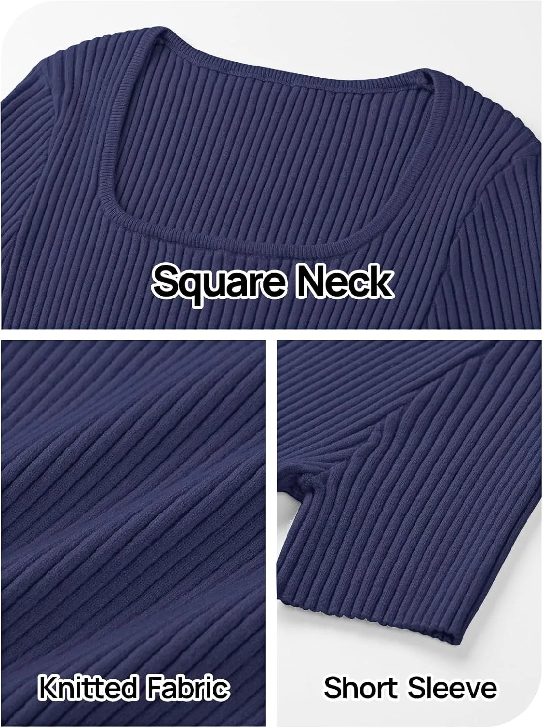 MEROKEETY Women's Summer Casual Short Sleeve T Shirts 2025 Basic Square Neck Ribbed Knit Fitted Tee Tops