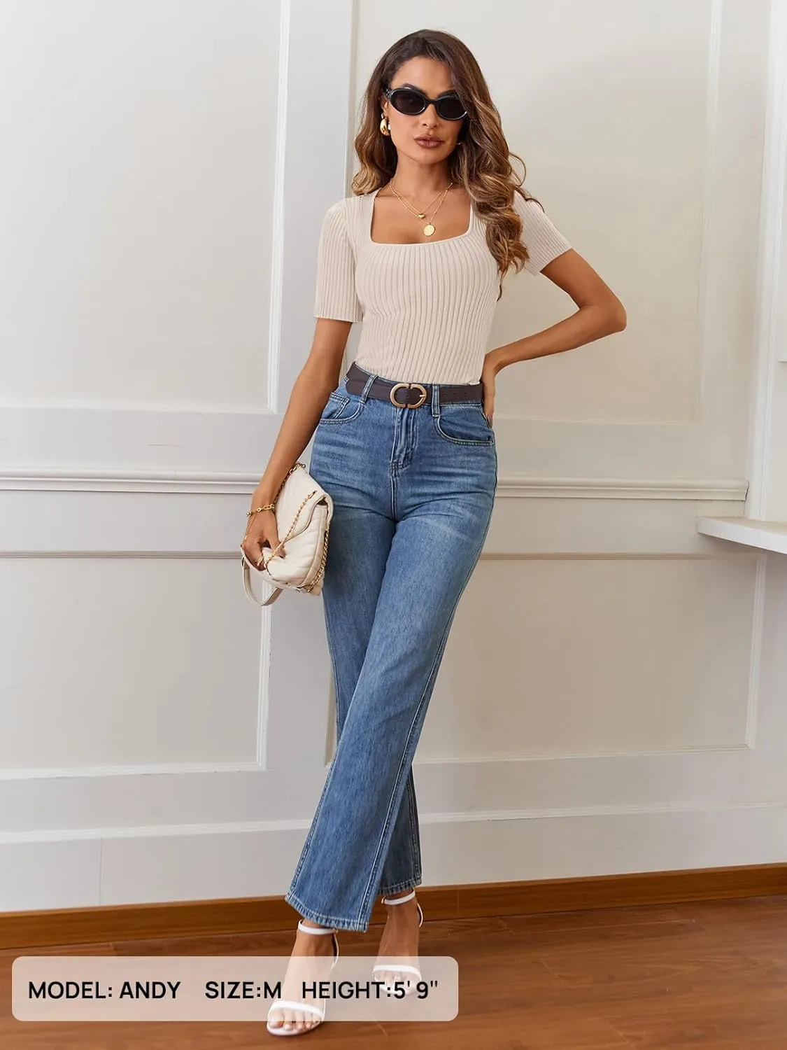 MEROKEETY Women's Summer Casual Short Sleeve T Shirts 2025 Basic Square Neck Ribbed Knit Fitted Tee Tops