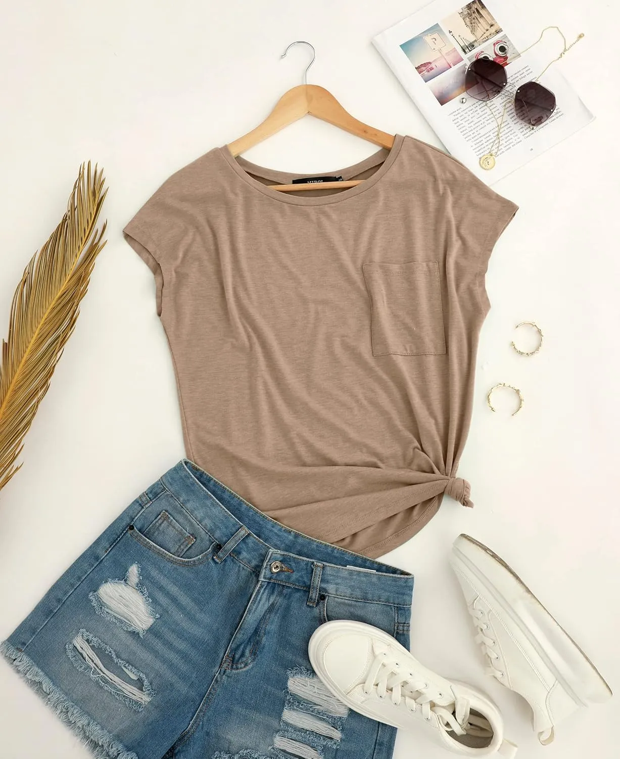 MIROL Women's Short Sleeve Tunic Tops 2025 Basic Loose T Shirts Solid Color Batwing Sleeve Casual Tee