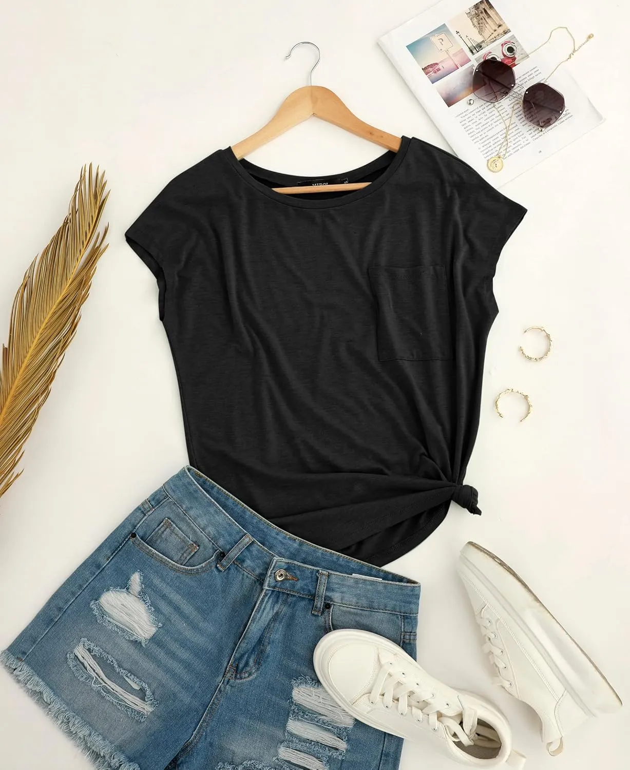 MIROL Women's Short Sleeve Tunic Tops 2025 Basic Loose T Shirts Solid Color Batwing Sleeve Casual Tee
