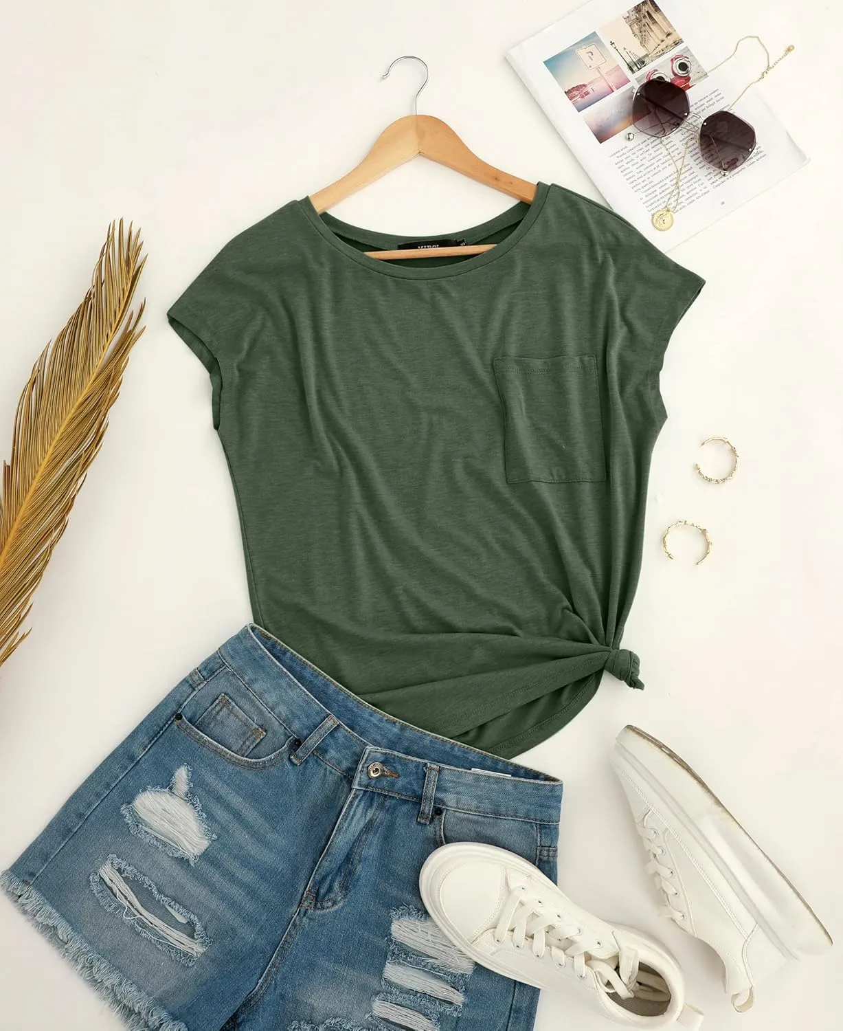 MIROL Women's Short Sleeve Tunic Tops 2025 Basic Loose T Shirts Solid Color Batwing Sleeve Casual Tee