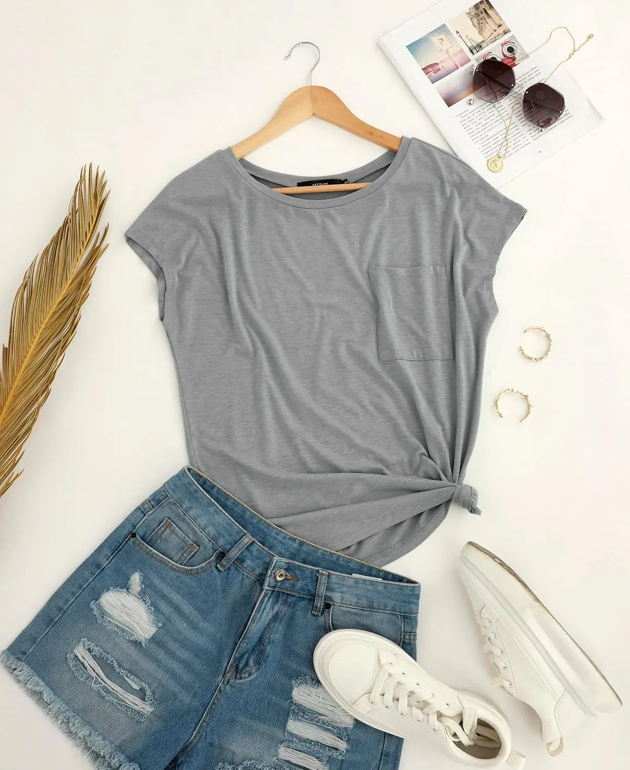 MIROL Women's Short Sleeve Tunic Tops 2025 Basic Loose T Shirts Solid Color Batwing Sleeve Casual Tee