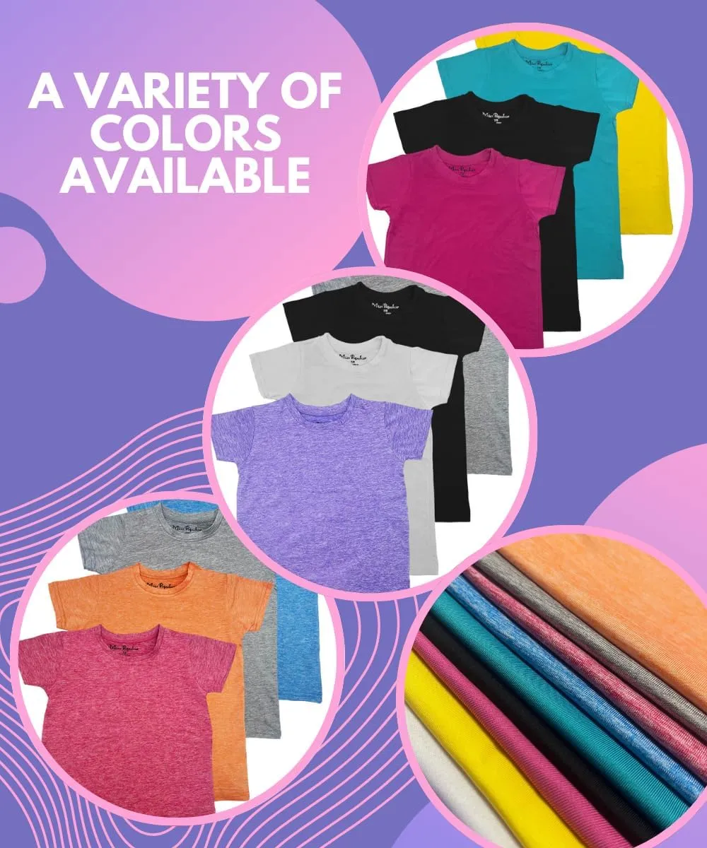 MISS POPULAR Girls 4 Pack Short Sleeve Quick Dry-Fit Moisture Wicking Active Athletic Performance Crew Neck T-Shirts