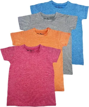 MISS POPULAR Girls 4 Pack Short Sleeve Quick Dry-Fit Moisture Wicking Active Athletic Performance Crew Neck T-Shirts