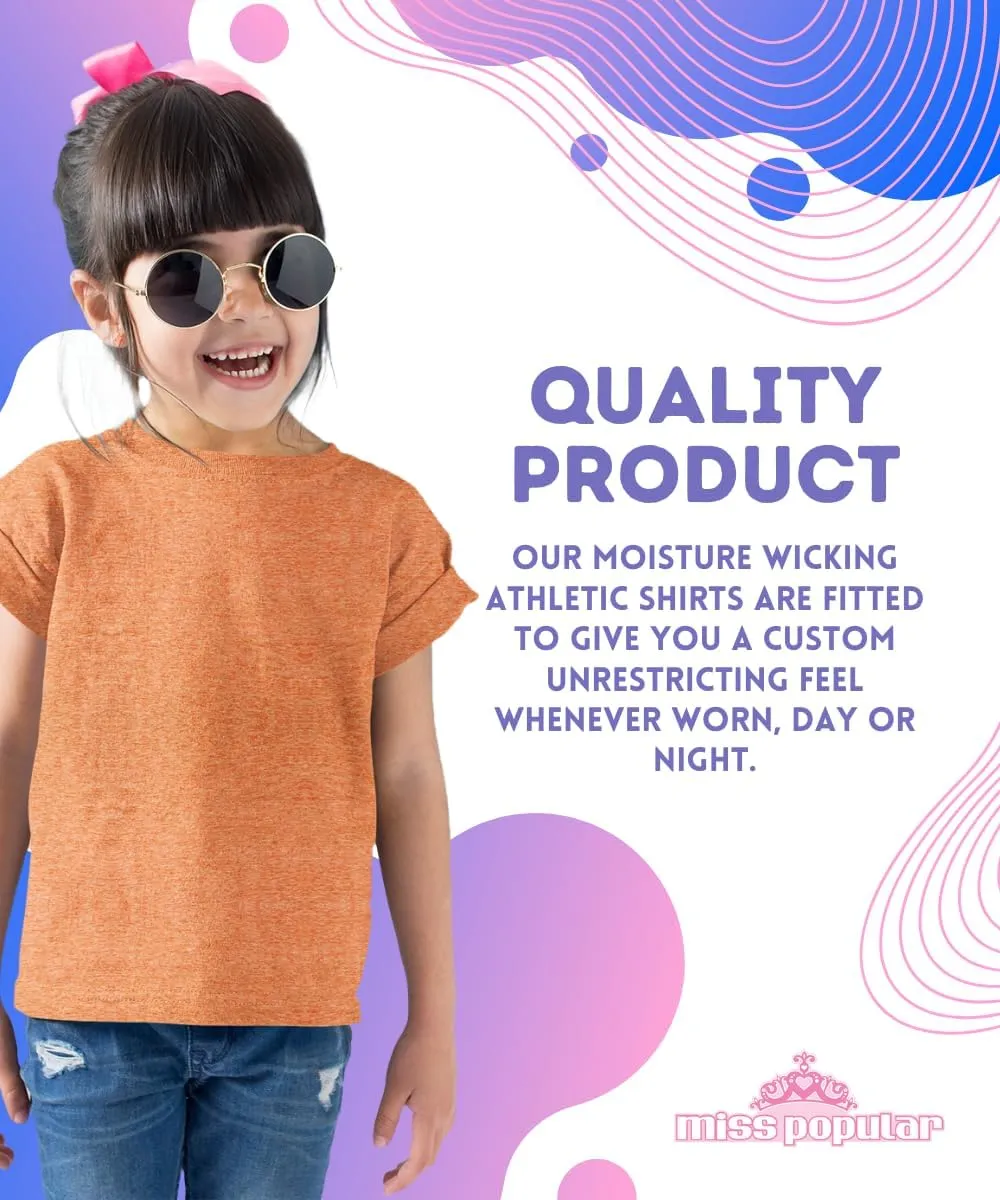 MISS POPULAR Girls 4 Pack Short Sleeve Quick Dry-Fit Moisture Wicking Active Athletic Performance Crew Neck T-Shirts