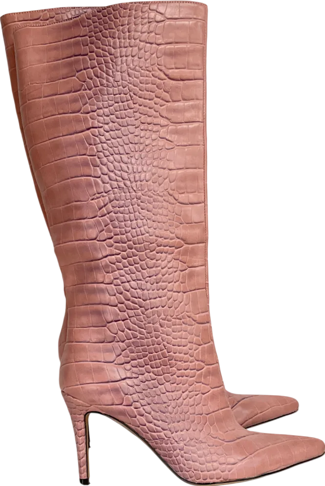 Missguided Pink Mock Croc Mid Heel Knee High Boots UK 7 EU 40 