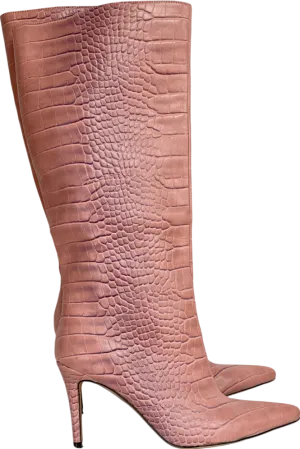 Missguided Pink Mock Croc Mid Heel Knee High Boots UK 7 EU 40 