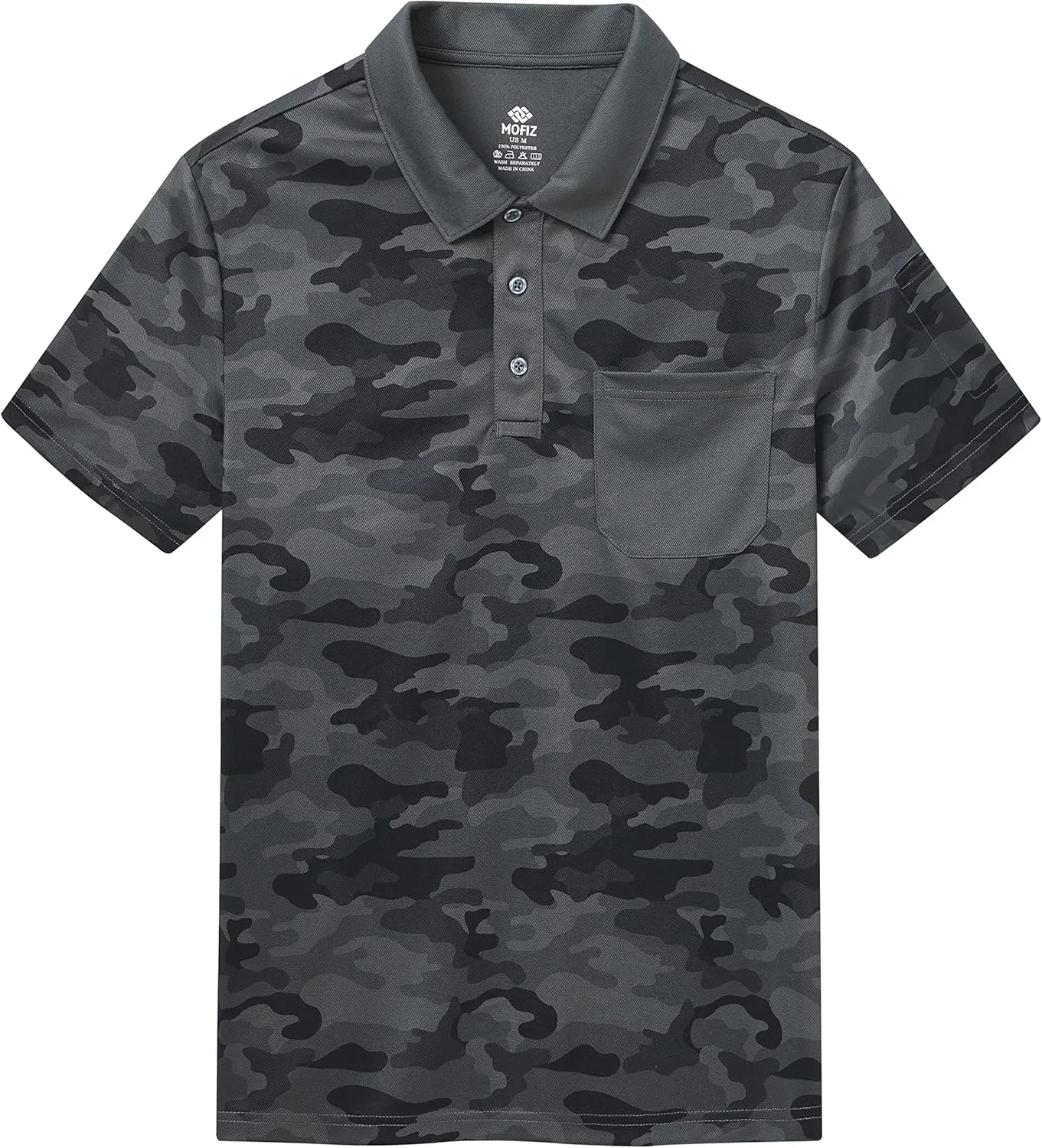 MoFiz Men's Camo Polo Golf Shirt Hiking Dry Fit Short Sleeve T-Shirts Pique Collared Polo Jersey