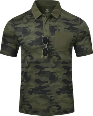 MoFiz Men's Camo Polo Golf Shirt Hiking Dry Fit Short Sleeve T-Shirts Pique Collared Polo Jersey