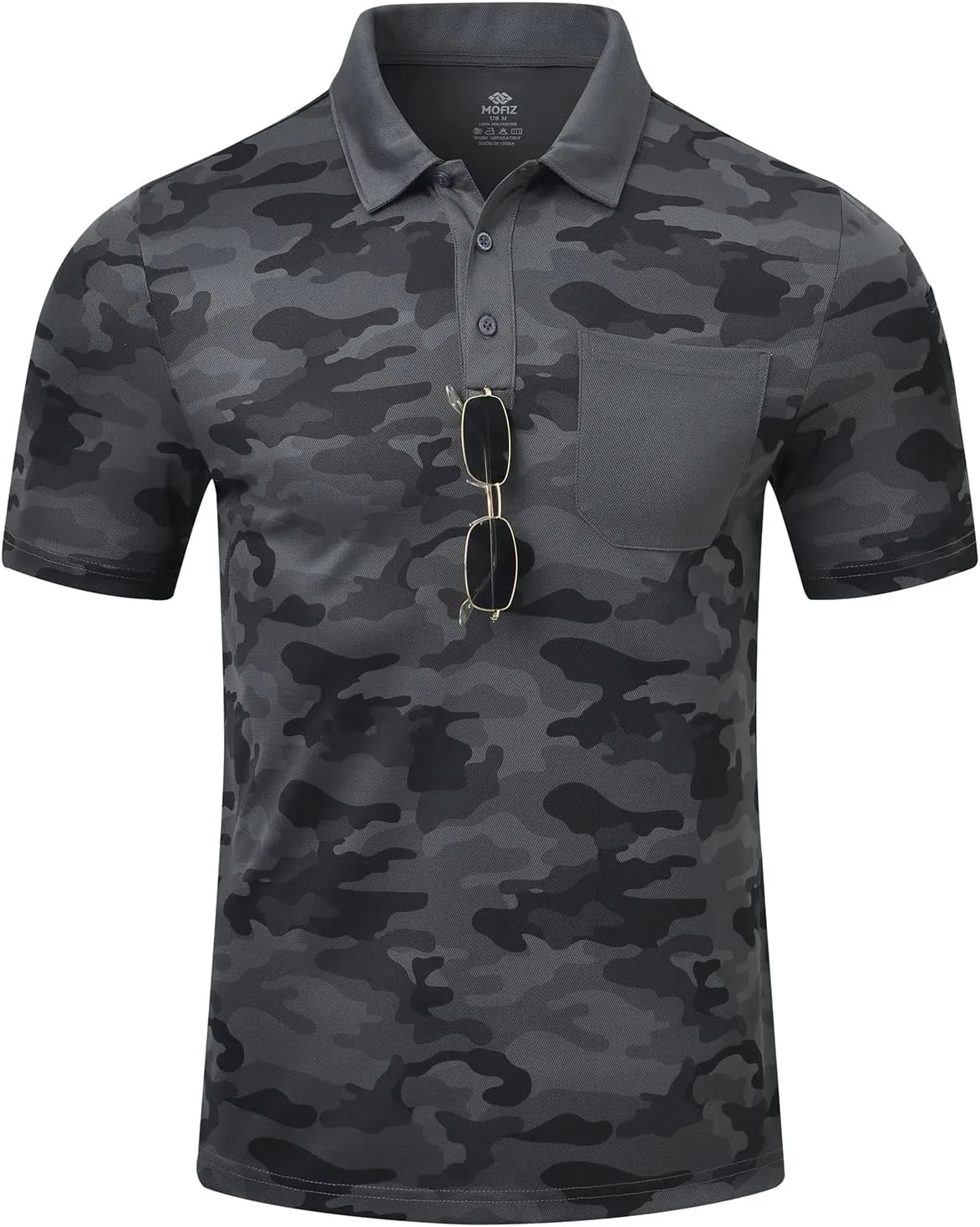 MoFiz Men's Camo Polo Golf Shirt Hiking Dry Fit Short Sleeve T-Shirts Pique Collared Polo Jersey