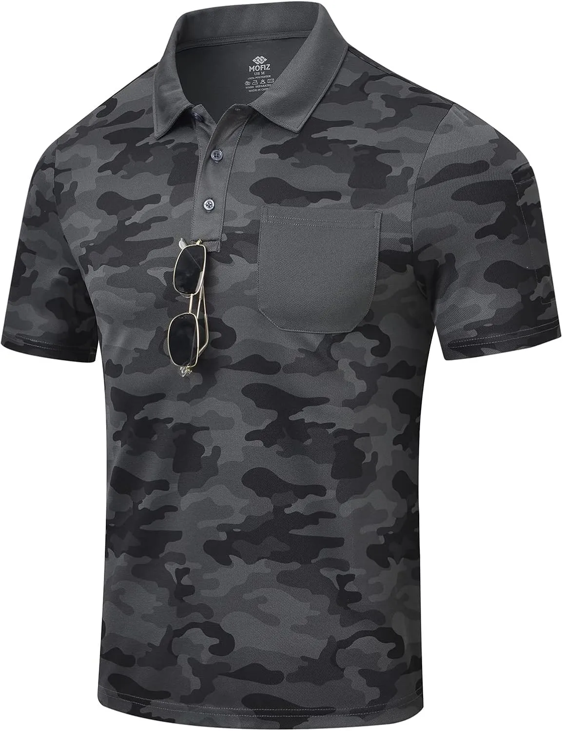 MoFiz Men's Camo Polo Golf Shirt Hiking Dry Fit Short Sleeve T-Shirts Pique Collared Polo Jersey