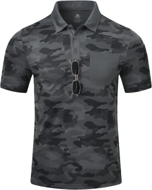 MoFiz Men's Camo Polo Golf Shirt Hiking Dry Fit Short Sleeve T-Shirts Pique Collared Polo Jersey