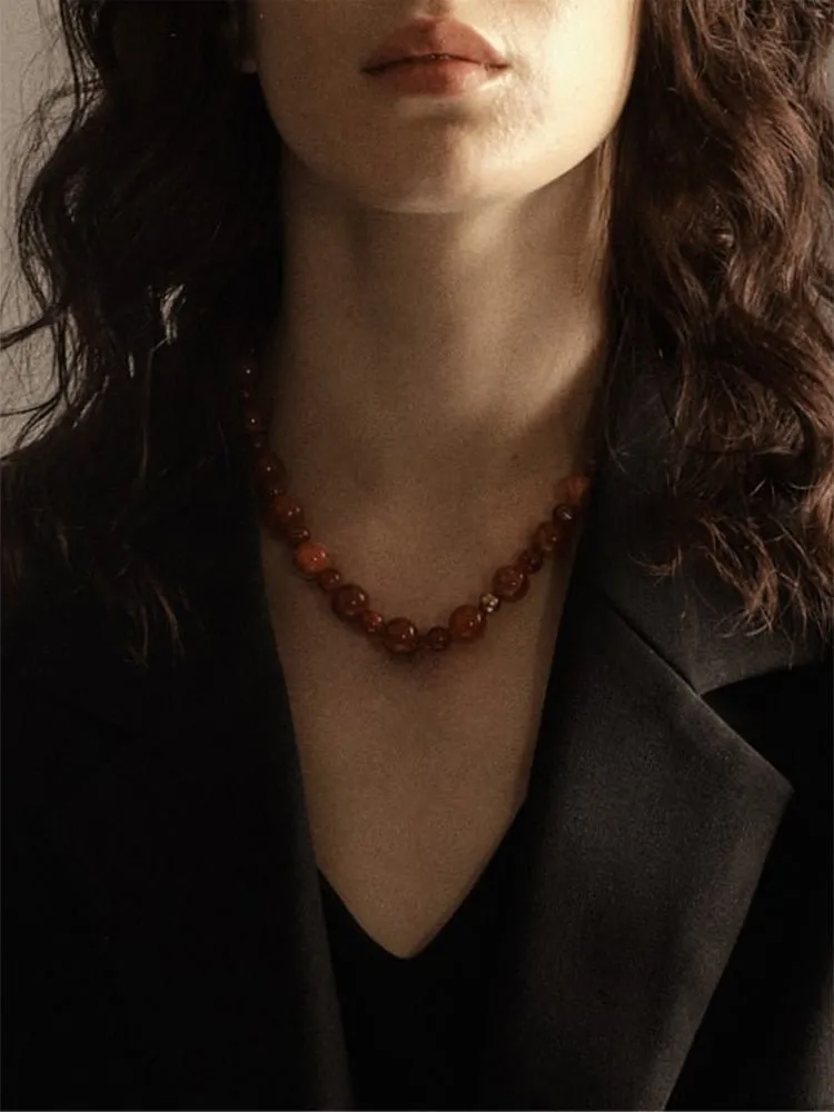 Natural Red Onyx Beaded Necklace
