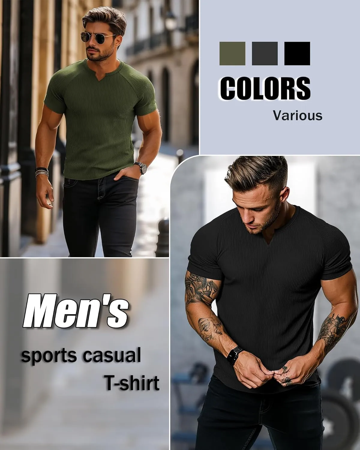 Neer 3 Pack Men's Big and Tall T Shirts Henley V Neck Short Sleeves Ribbed Slim Fit Muscle Gym Tops 2025 Summer Basic Tee