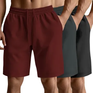 Neer 3 Pack Men's Gym Shorts Athletic Drawstring Cotton Loose Workout Soft Summer Casual Running Shorts with Pockets