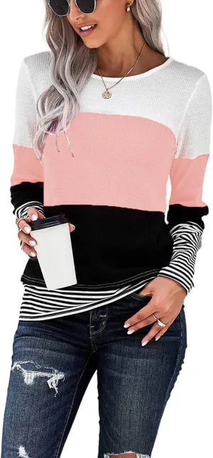 NEYOUQE Womens Color Block Loose Long/Short Sleeve T Shirts Casual Comfy Tops Tee Shirt Women's Tunics