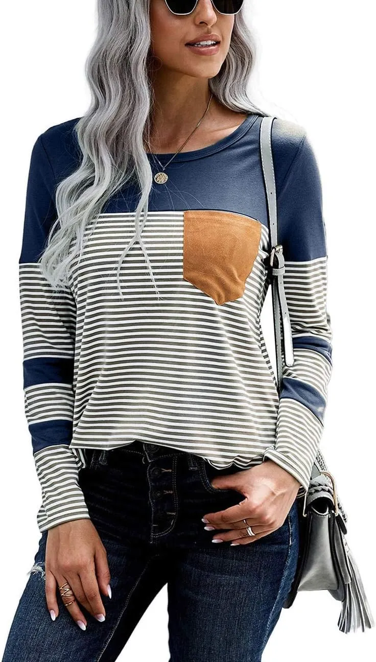 NEYOUQE Womens Color Block Loose Long/Short Sleeve T Shirts Casual Comfy Tops Tee Shirt Women's Tunics